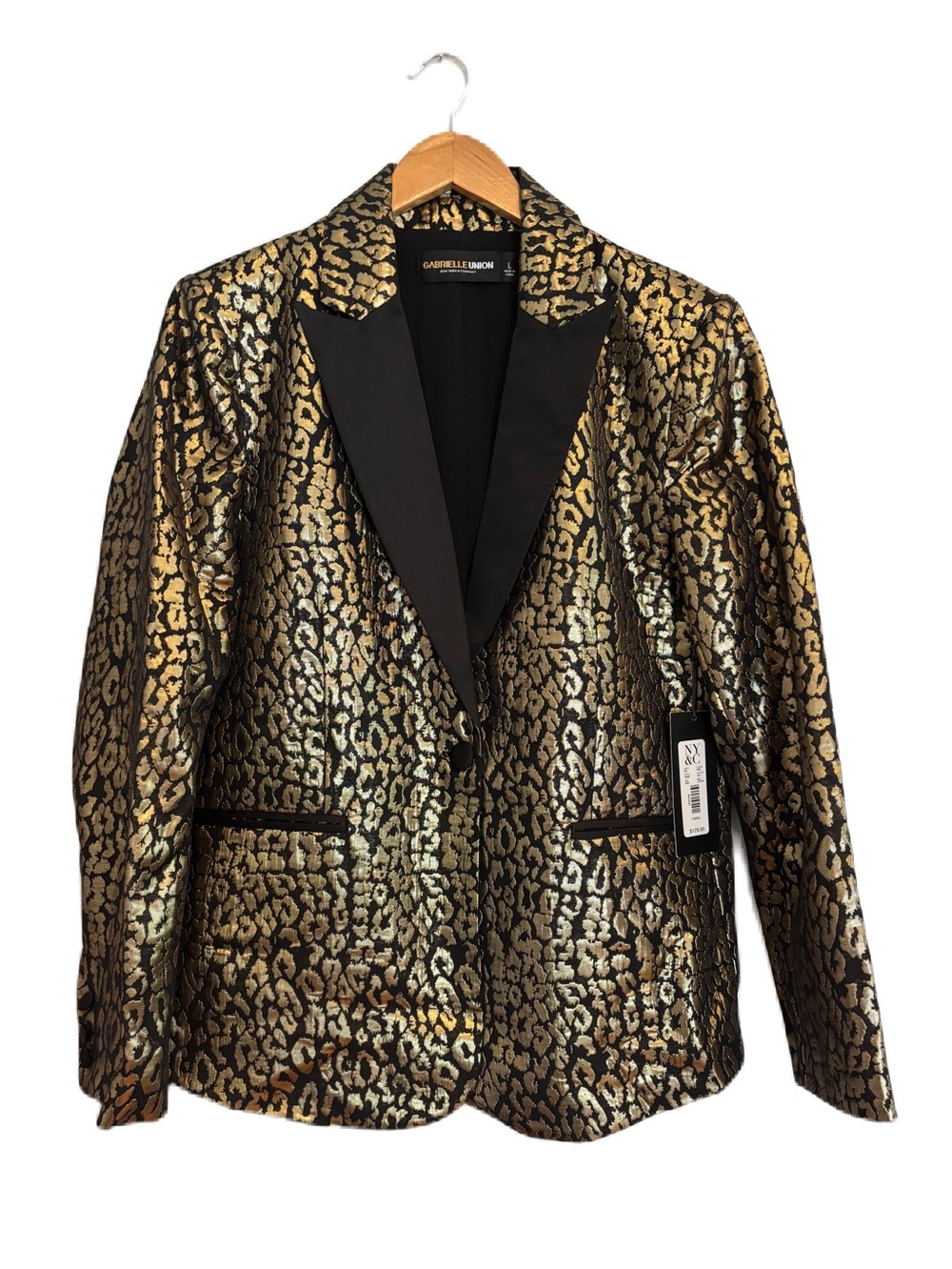 Gabrielle Union x New York & Company Gold Metallic Leopard-Print Blazer Size L